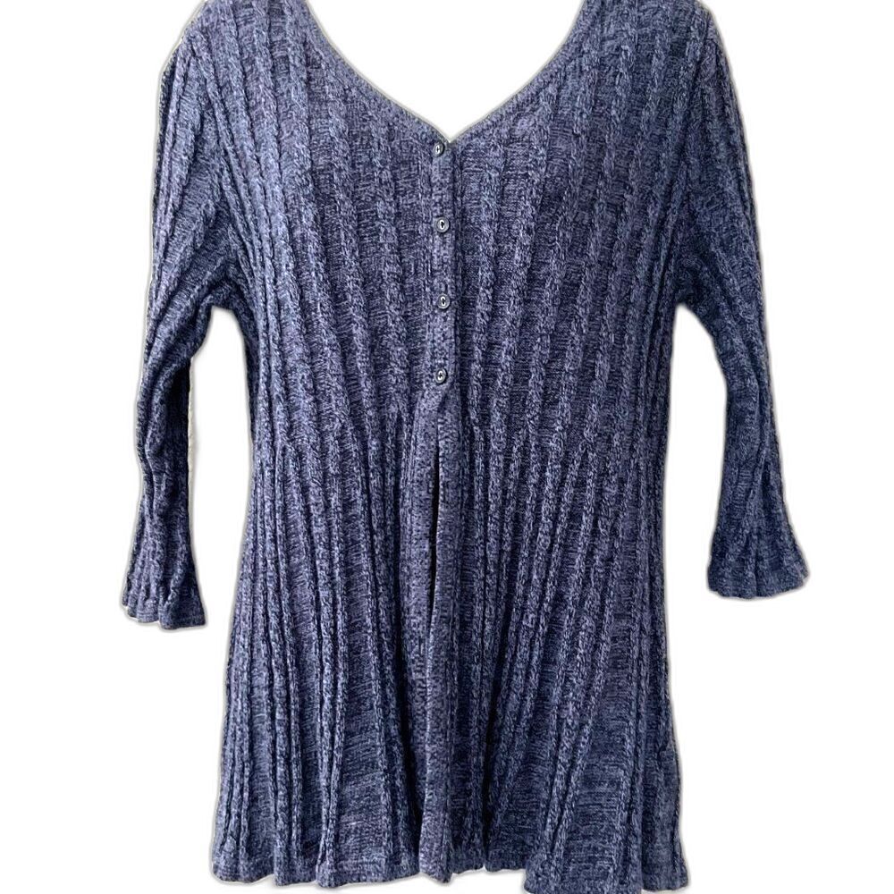 Croft & Barrow Blue Ribbed Knit Button Front Cardigan Tunic Sweater Plus 1X